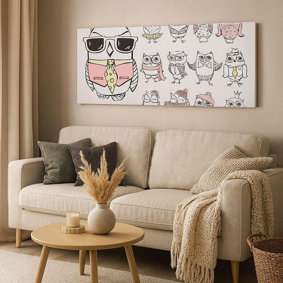 Panorama Bilder auf Leinwand 100x40cm Leinwandbild Eule Spass Junge fröhlich Gross Wanddeko Bild Sch