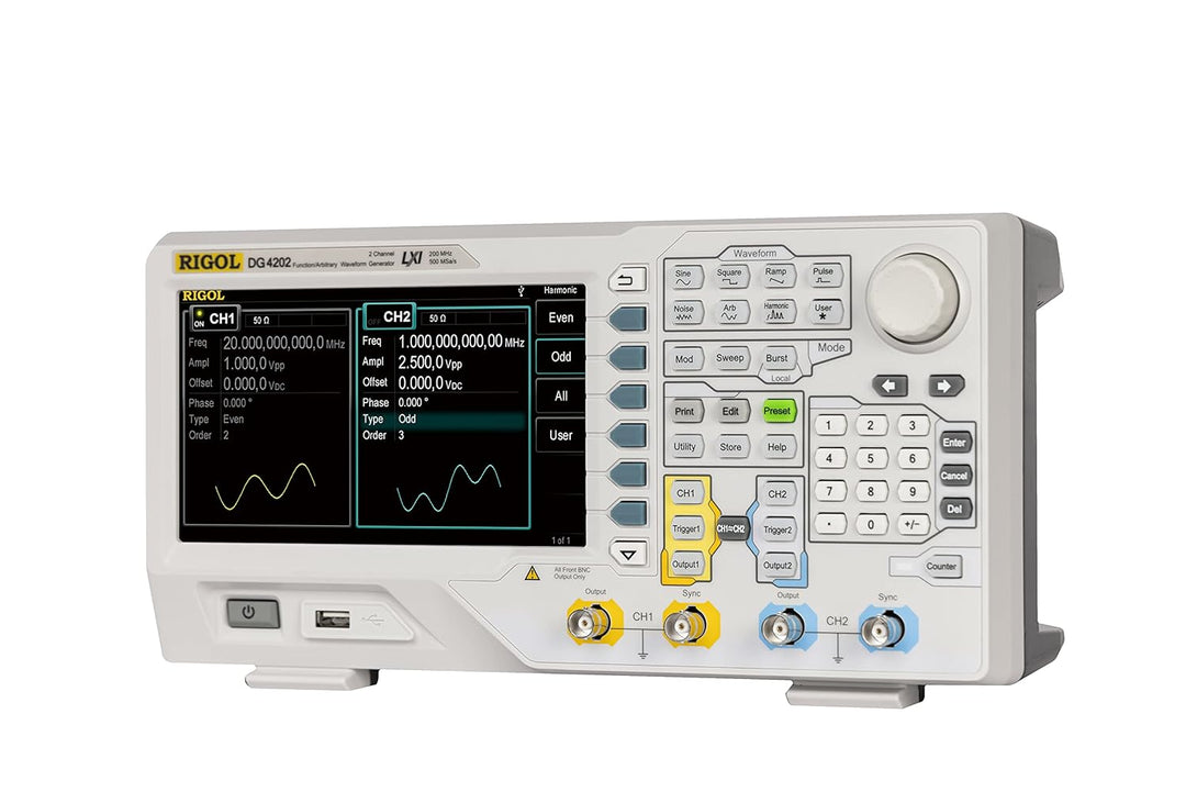 RIGOL DG4202 Funktions-Arbitrary-Waveform-Generator, 200 MHz, 500 MSa/s, 2 Kanäle, -115 dBc / Hz Pha