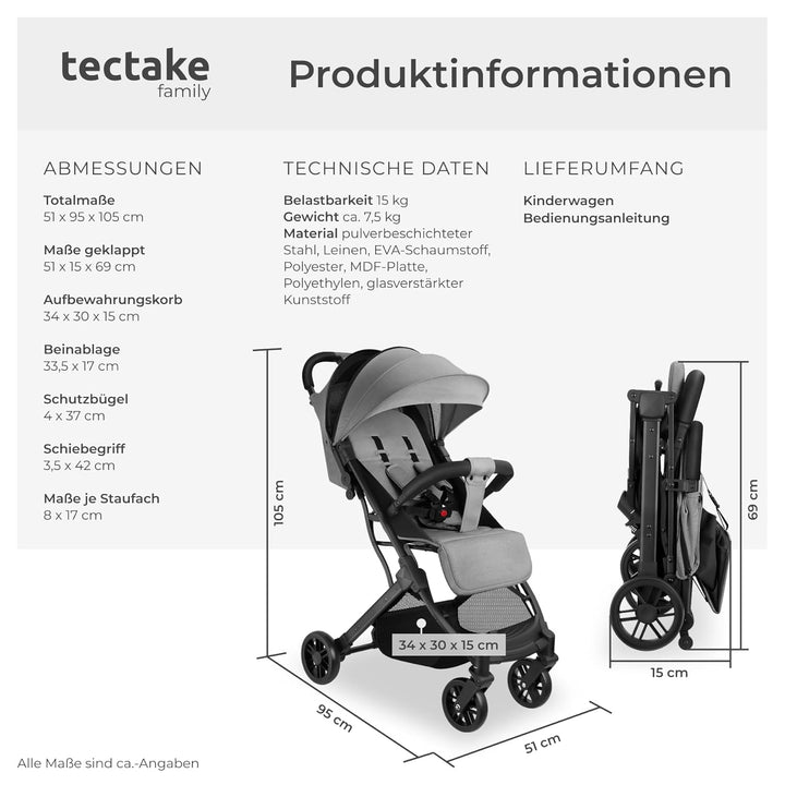 tectake® Buggy Kinderwagen von 0 bis 3 Jahre, Wagen für Baby Erstausstattung Neugeborene und Kinderb