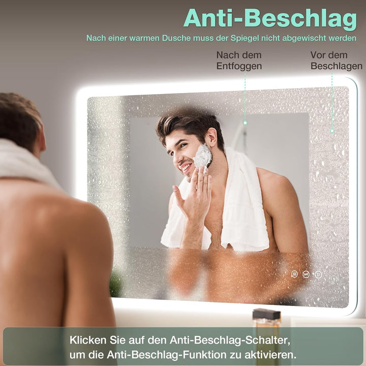 Badezimmerspiegel Led Badspiegel 80x60 cm, Rechteckig, Touch-Schalter, Dimmbar, 3 Lichtfarbe Einstel