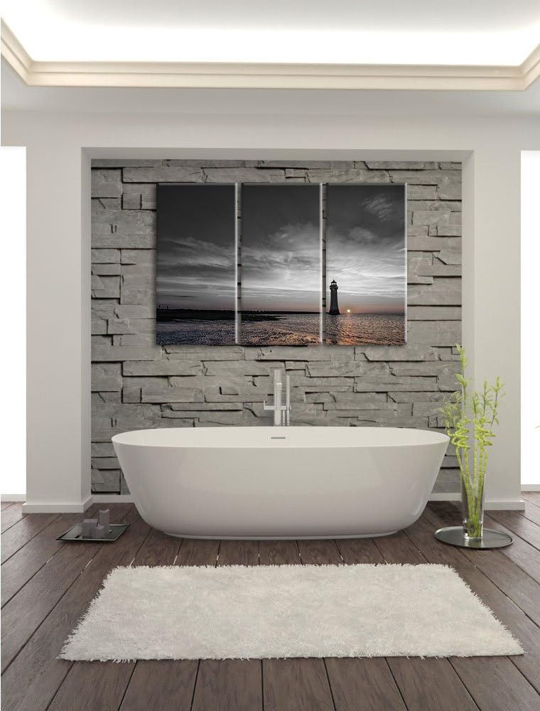 Pixxprint Leuchtturm im Sonnenuntergang als Leinwandbild/Grösse: 3 Teilig (120x80) cm/Wandbild/Kunst