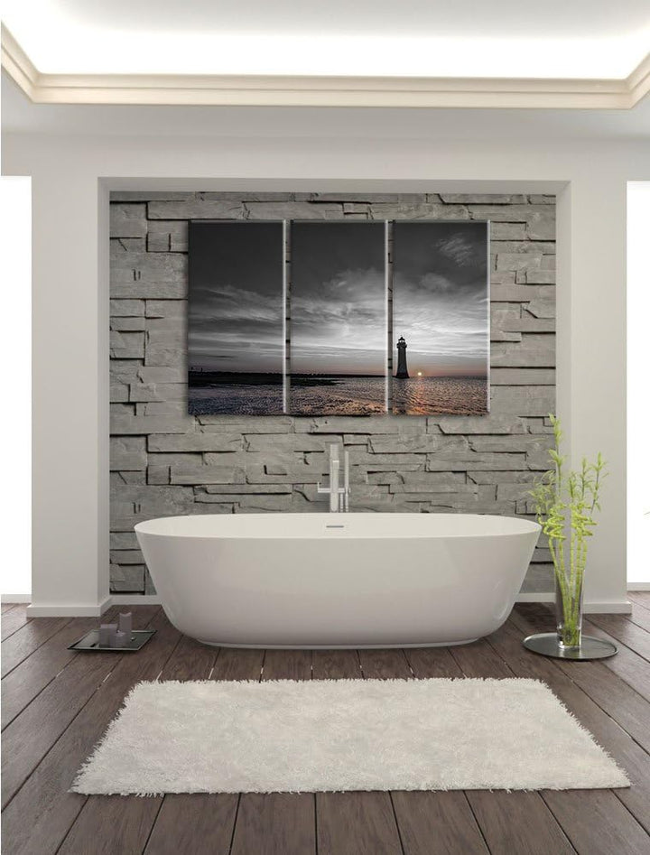 Pixxprint Leuchtturm im Sonnenuntergang als Leinwandbild/Grösse: 3 Teilig (120x80) cm/Wandbild/Kunst