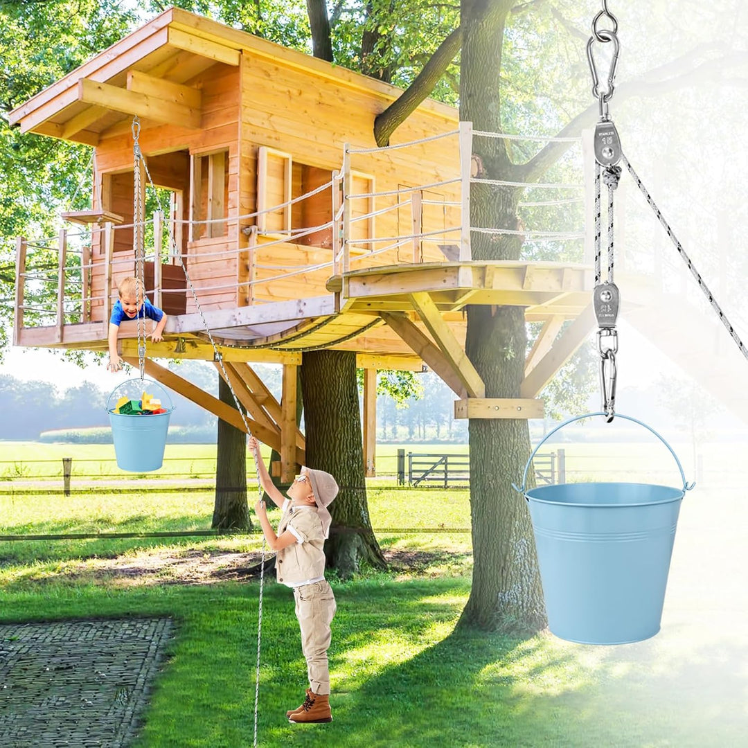FORMIZON Flaschenzug Kinder, Flaschenzug mit Metalleimer, Zubehör fürs Baumhaus Spielturm, Kinder-Ri