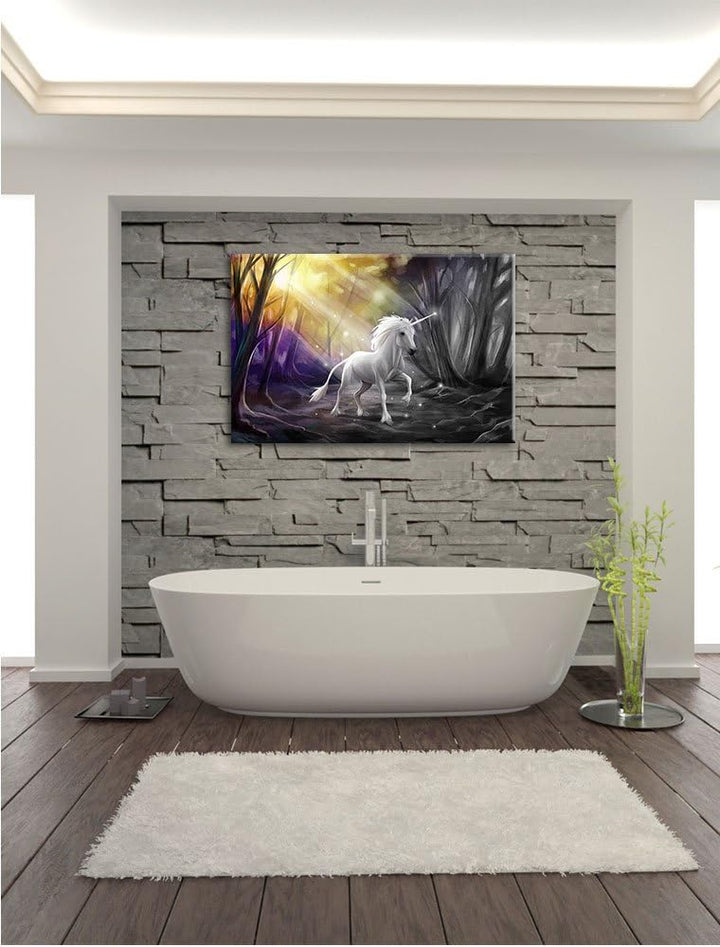 Pixxprint Einhorn im Märchenwald als Leinwandbild/Grösse: 100x70 cm/Wandbild/Kunstdruck/fertig bespa