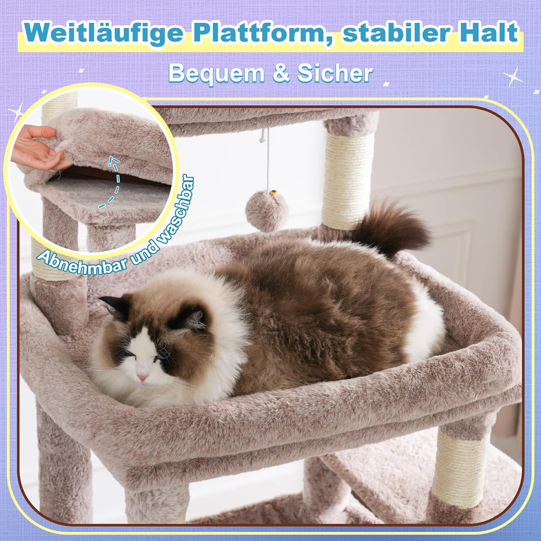 Hey-brother Kratzbaum, 182 cm hoch Katzenbaum für Grosskatze, mehrstöckiger Katzenkratzbaum mit 2 Gr
