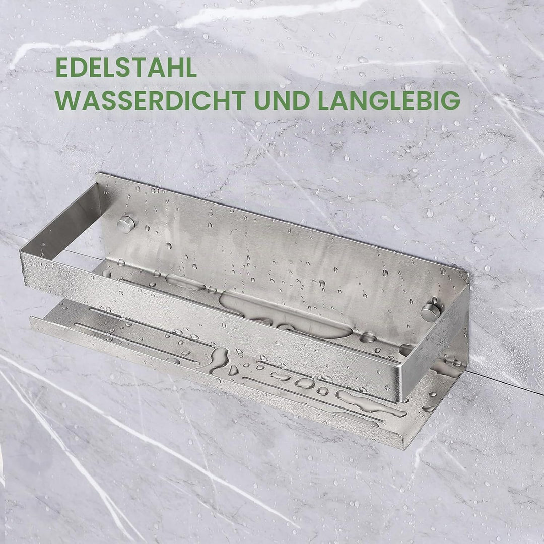 EXLECO 2x30CM Duschablage Ohne Bohren Duschregal Wand Edelstahl Badregal mit 2 Haken Duschkorb zum B