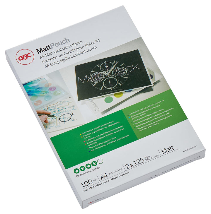 GBC Laminierfolien A4 Matt 125 mic, Beschriftbare Oberfläche, Robuste Laminiertaschen im 100er Pack,