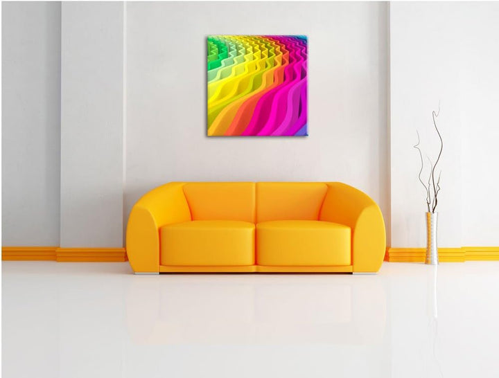 buntes Wellenmuster, Format: 70x70 auf Leinwand, XXL riesige Bilder fertig gerahmt mit Keilrahmen, K