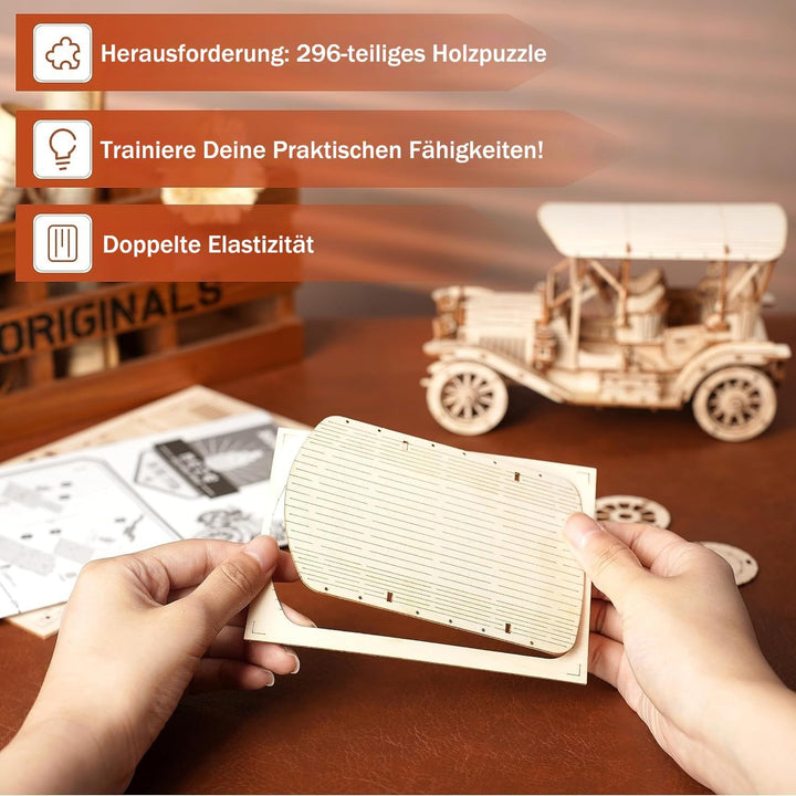 ROKR 3D Puzzle Holzpuzzle Modellbau Car Holzbausatz Holzmodelle Bausätze Erwachsene Oldtimer, Vintag