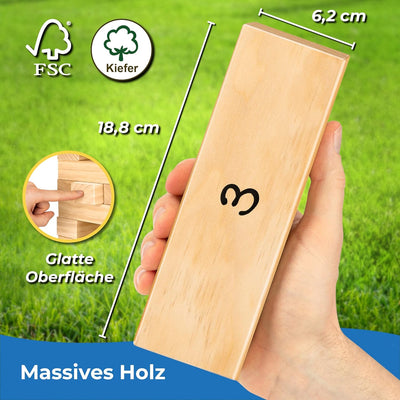 Toyfel XXL Riesen Wackelturm Riski 70 cm - FSC® Holz Stapelturm 54 Bausteine Inkl. standfester Boden