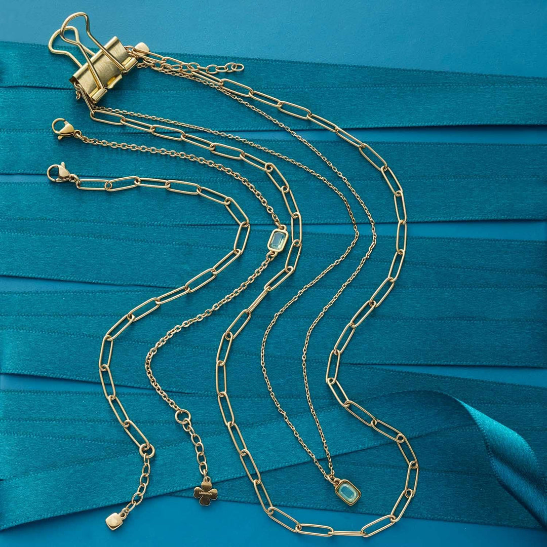 Leonardo Sofia Armband aus Edelstahl 1 Stück, goldfarbenes Armkettchen mit mintgrünem Glaskristall u