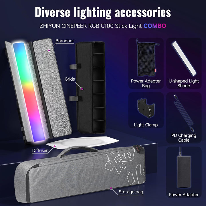 ZHIYUN CINEPEER C100 Combo 100W RGB Lichtstab, APP-Steuerung Videoleuchte Handgehalten 2700K-6500K C