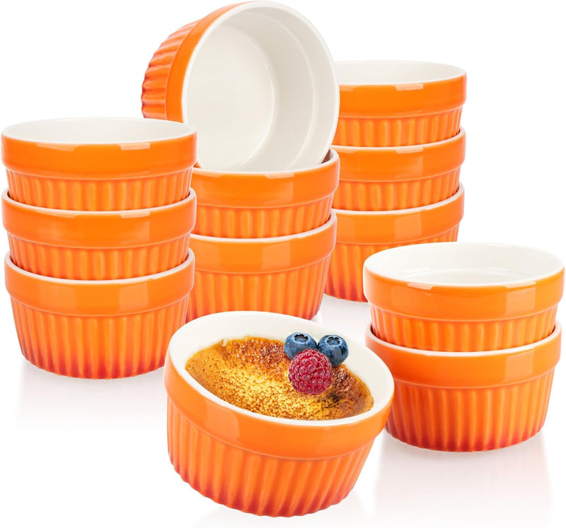 com-four® 12x Ragout Fin Schale - Ofenfeste Förmchen in orange - Creme Brulee Schälchen - Dessertsch