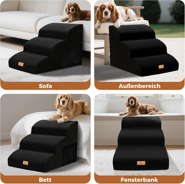 Hundetreppe für Kleine Hunde, Haustiertreppe 3 Stufen, Hochdichtem Schwamm Hundetreppen 40cm Hoch, H