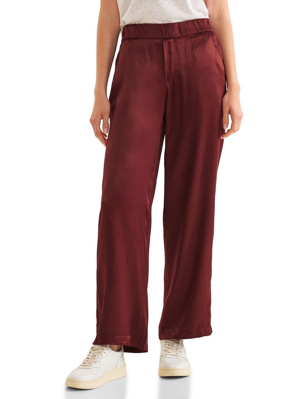 Street One Damen Loose Fit Satinhose 38W / 32L Dark Foxy Red, 38W / 32L Dark Foxy Red