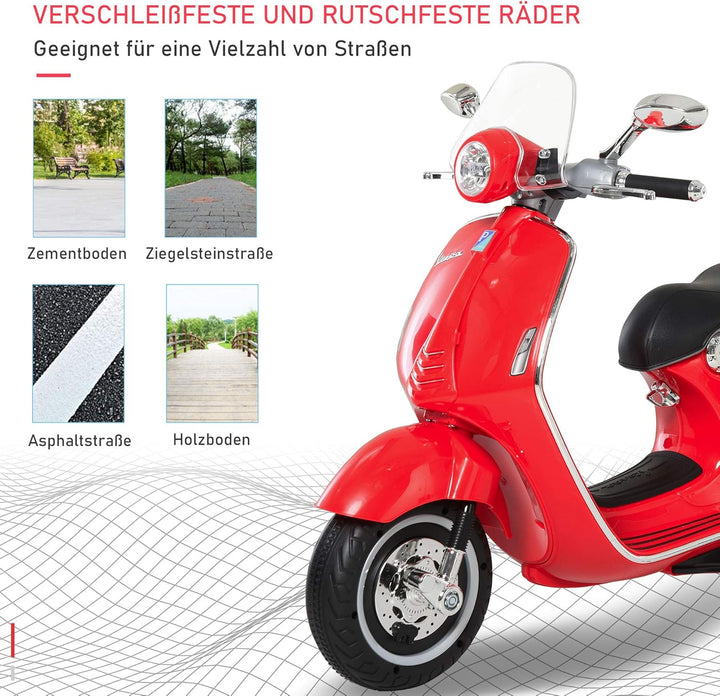 HOMCOM Elektro Kindermotorrad Elektromotorrad mit MP3, Musik, Scheinwerfer, Vor- und Rückwärtsgang,