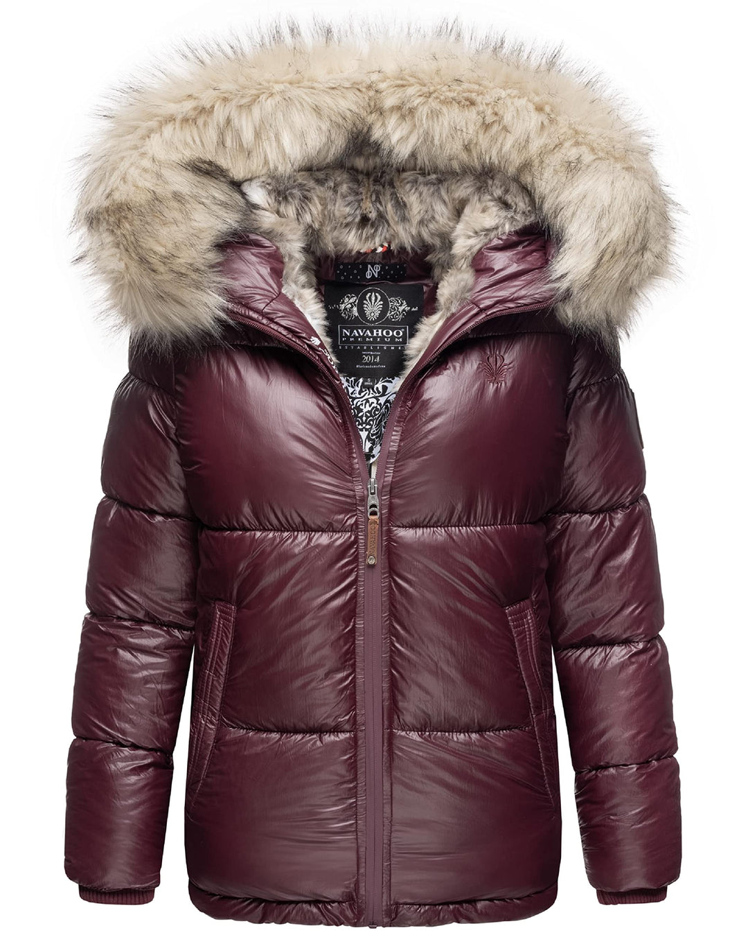 Navahoo Damen Winterjacke Steppjacke warm mit Kunstfellkapuze Tikunaa XS-XL XS Weinrot, XS Weinrot
