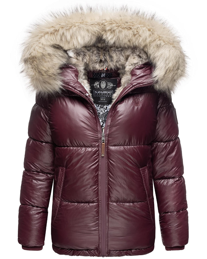 Navahoo Damen Winterjacke Steppjacke warm mit Kunstfellkapuze Tikunaa XS-XL XS Weinrot, XS Weinrot