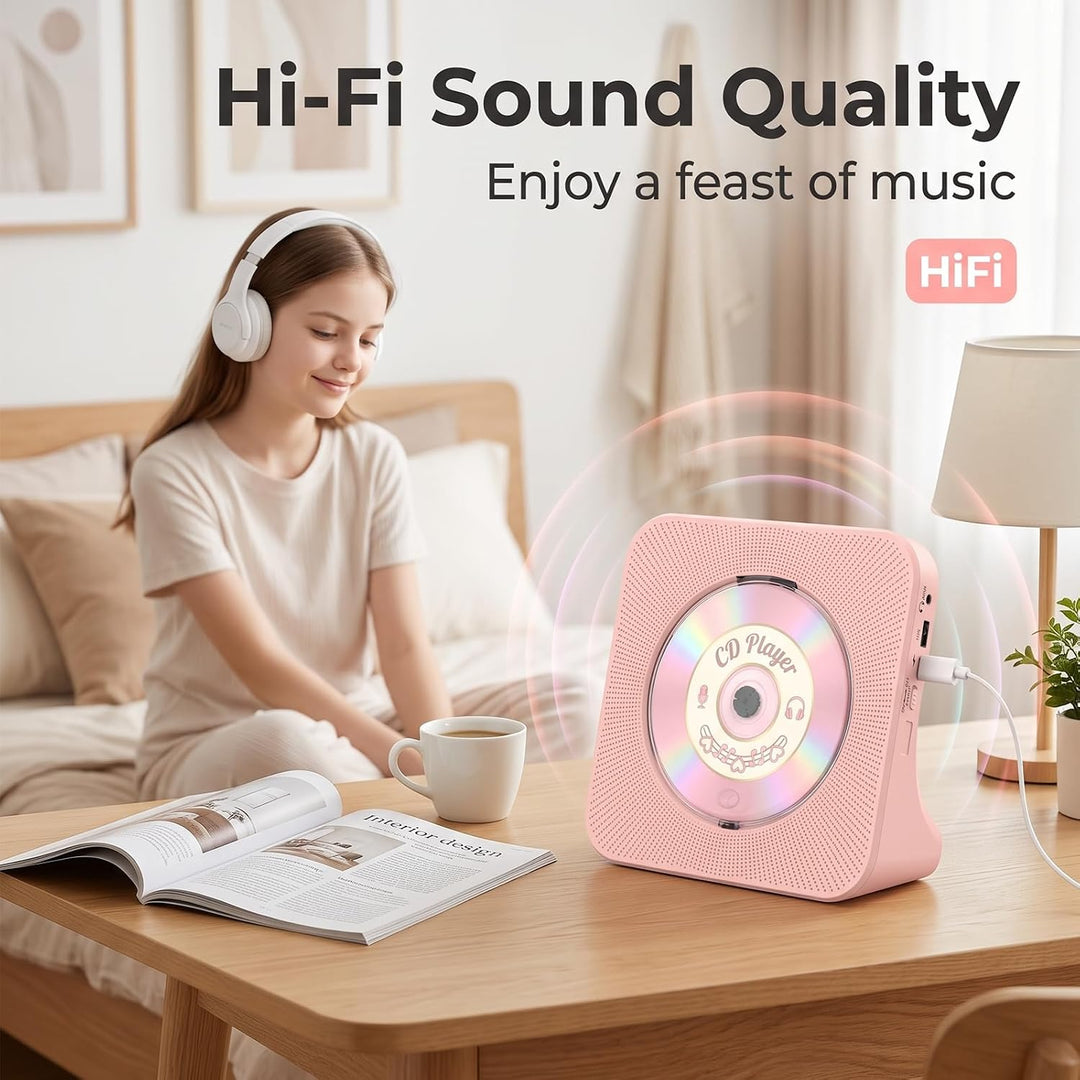KOVCDVI CD Player mit Lautsprecher CD Player Bluetooth 5.0 CD-Player Desktop mit Fernbedienung Staub