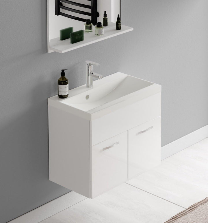 Badplaats B.V. Badezimmer Badmöbel Set Montreal 02 60cm Waschbecken Hochglanz Weiss Fronten - Unters