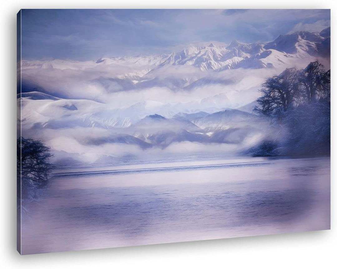 deyoli grossartige gemalte Berglandschaft Format: 100x70 als Leinwand, Motiv fertig gerahmt auf Echt