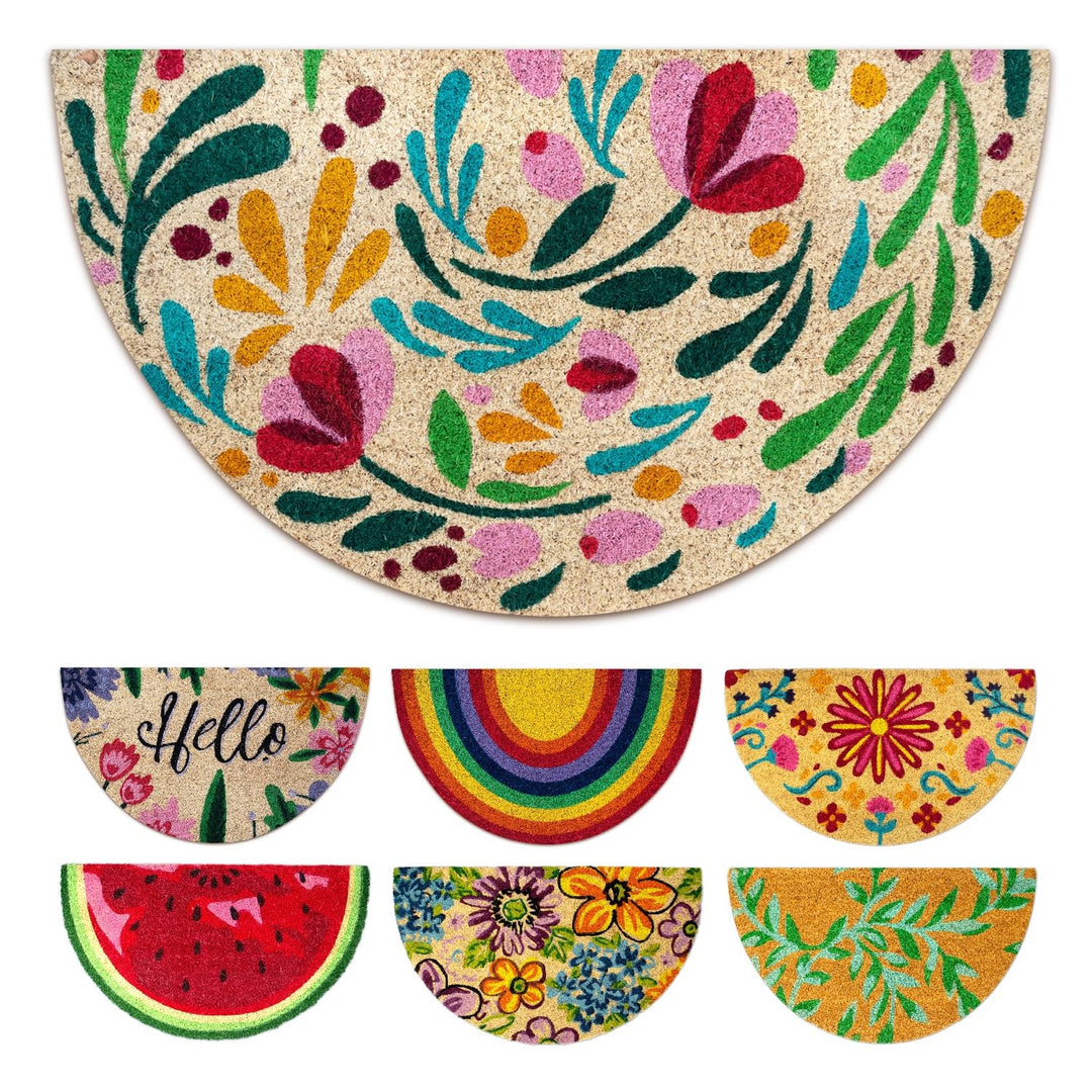 Fussmatte Kokos halbrund - Flora - 40x70 cm - Fussmatte Aussen und Innen - Fussmatten Haustür - Türm
