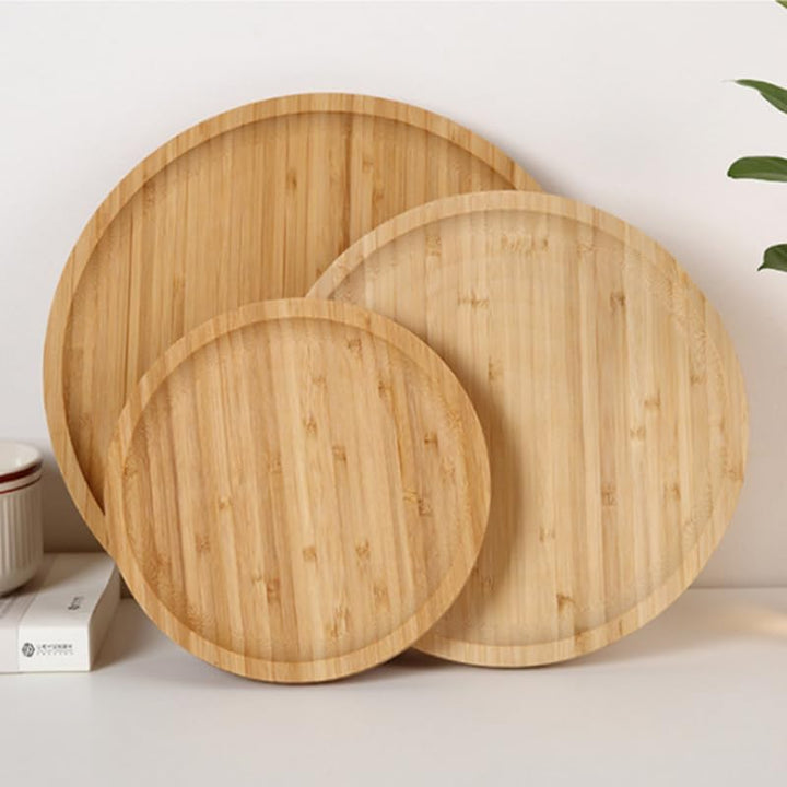 Bambus Tablett Rund, Serviertablett aus Bambus, Servierplatte Holz, Holz Charcuterie Brett, Dekorati