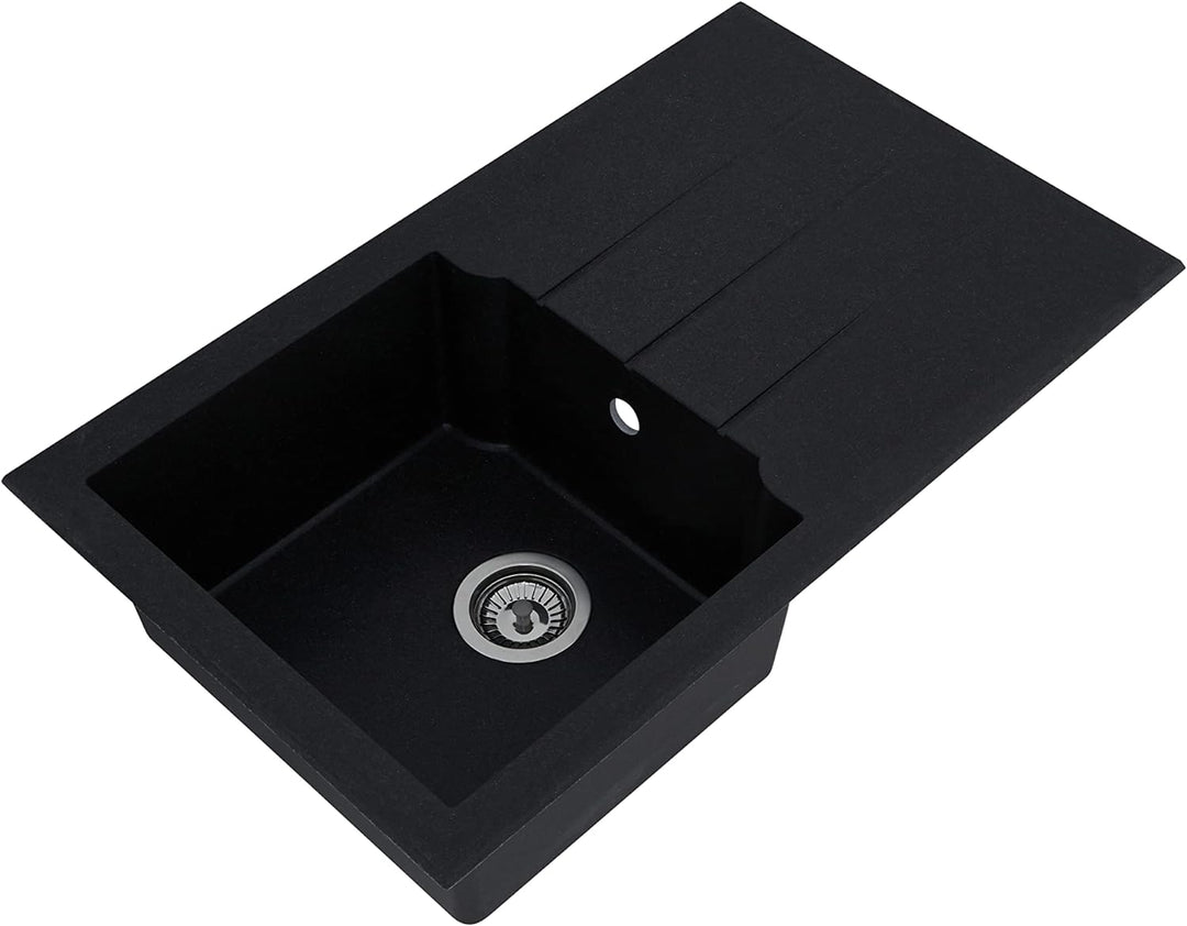 respekta Spüle Granitverbundspüle Granitspüle Einbauspüle 81 x 50 cm schwarz, 81 x 50 cm Schwarz
