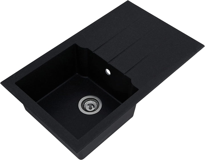 respekta Spüle Granitverbundspüle Granitspüle Einbauspüle 81 x 50 cm schwarz, 81 x 50 cm Schwarz