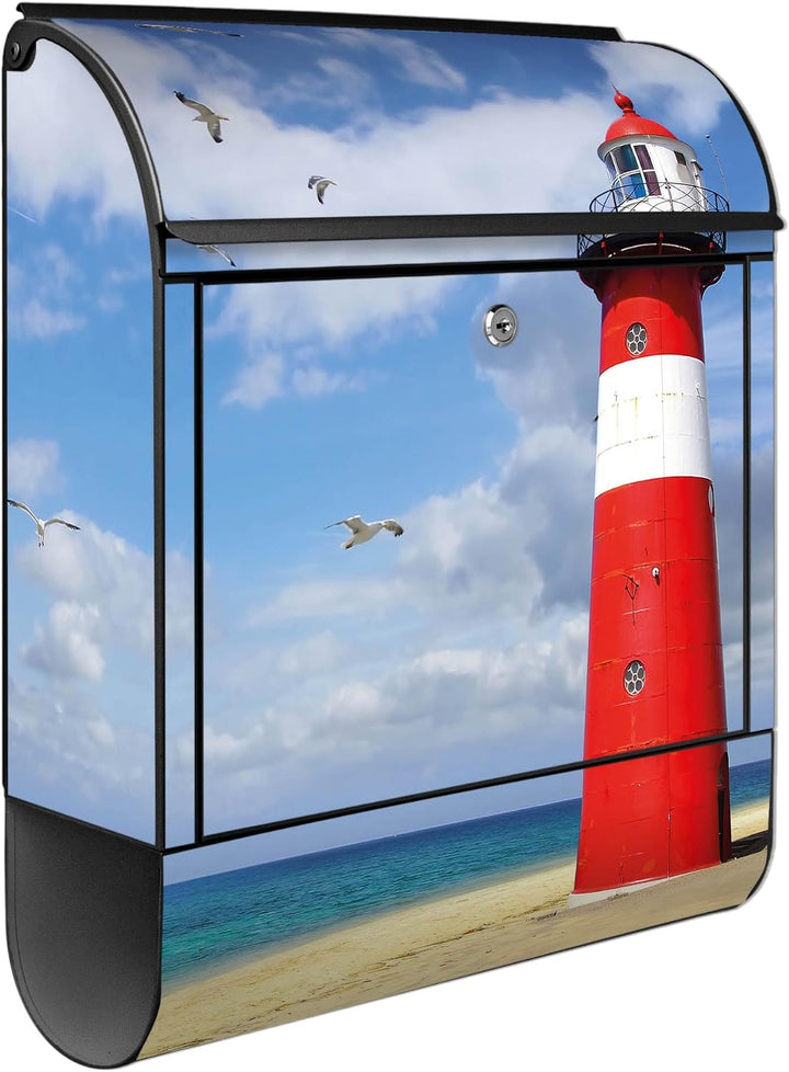 banjado® Design Briefkasten mit Motiv Leuchtturm Westkapelle 39x47x14cm &amp; 2 Schlüssel - Briefkasten