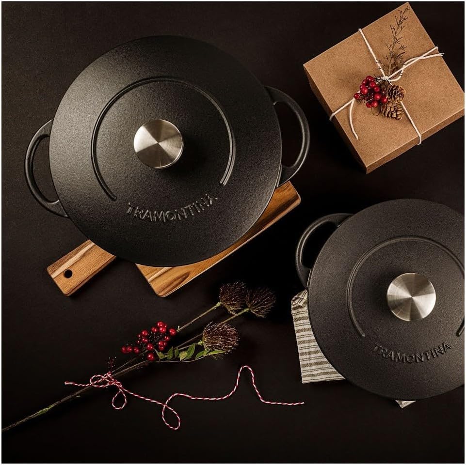 Tramontina Trento Bräter, Schmortopf aus Gusseisen, 24 cm, 4 Liter, Schwarz, 24 cm