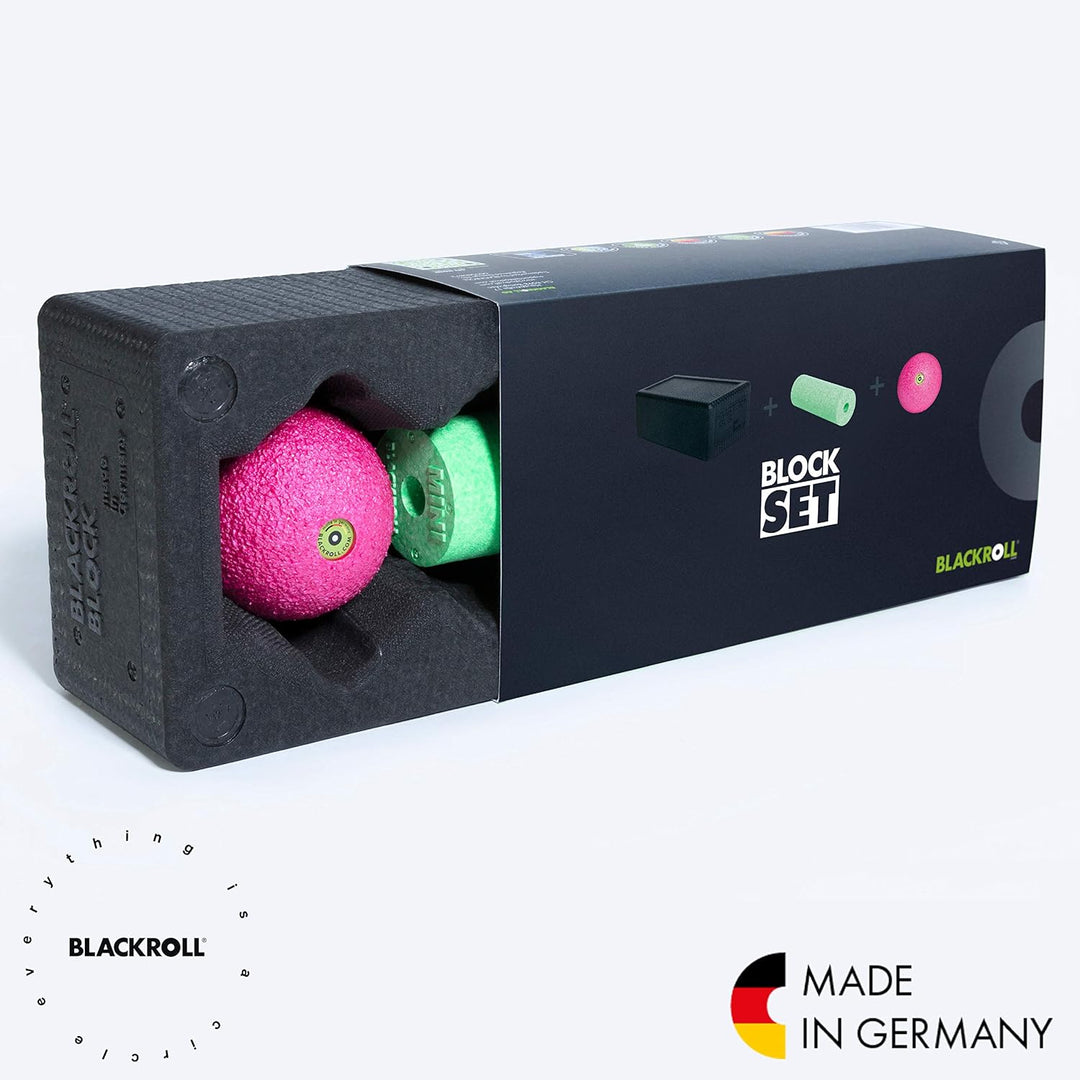 BLACKROLL® BLOCK - das Original. Yoga-Block mit abgestimmtem Faszien-Ball und kleiner Faszien-Rolle