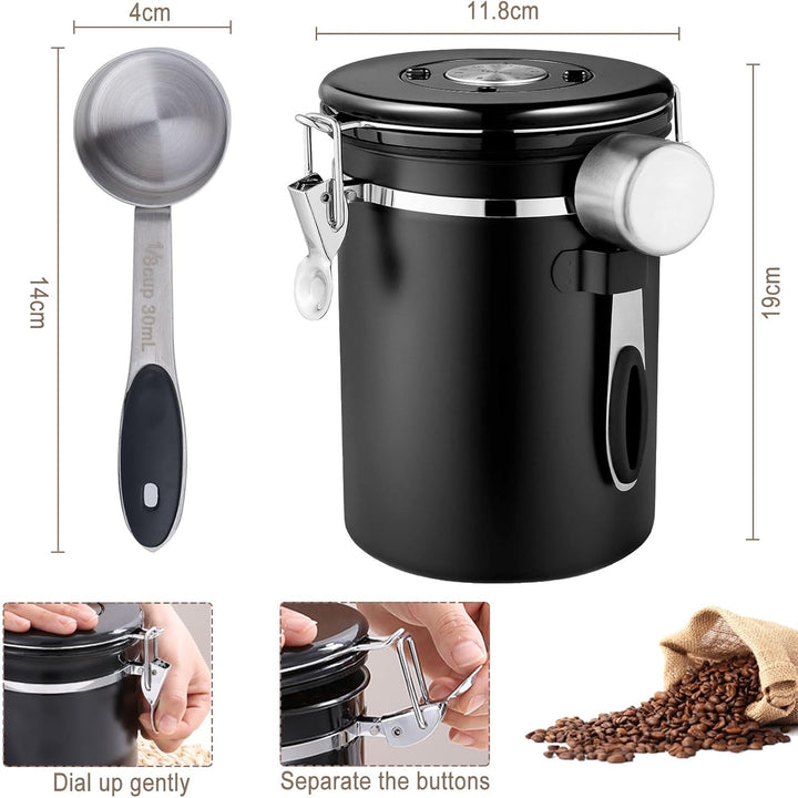 Frasheng Kaffeedose Edelstahl,Kaffeedose Luftdicht mit Edelstahl Löffel,750g/1,8L Kaffeebehälter,Vak