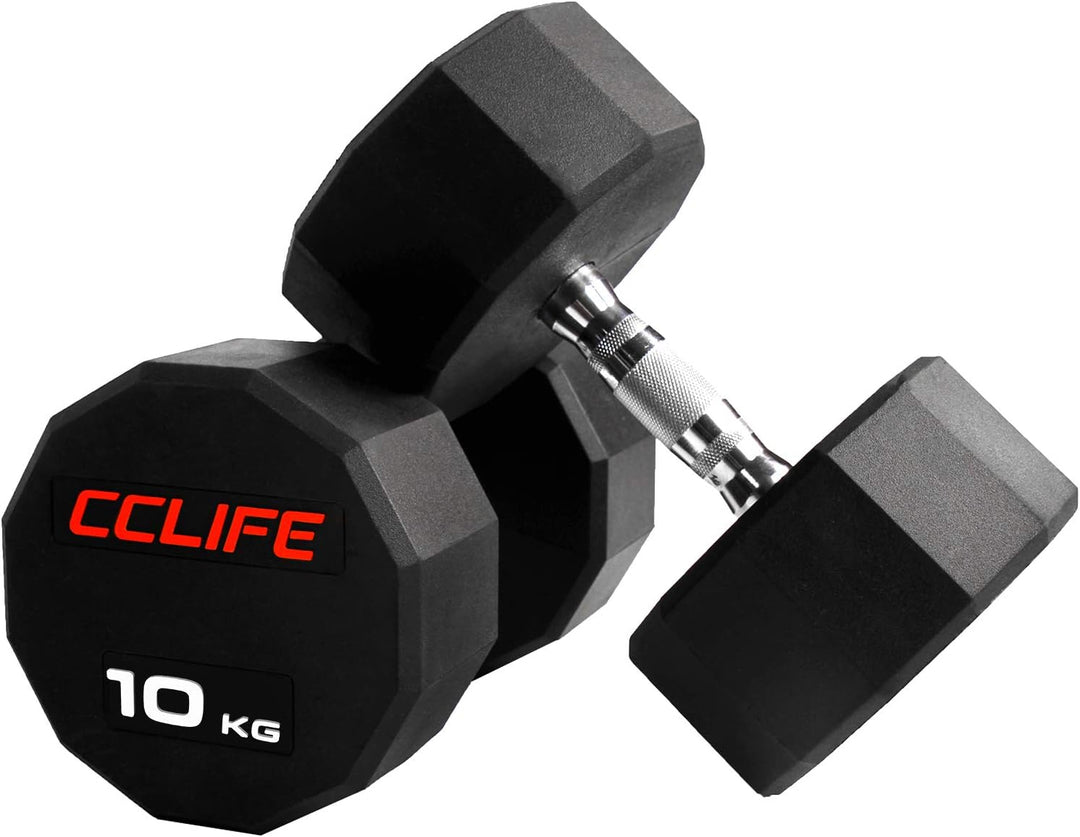 CCLIFE Hanteln Kurzhantel 1er 2er Set Dodekagon Zwölfeck Gummi Gusseisen verchromte Griffe 10-60 kg