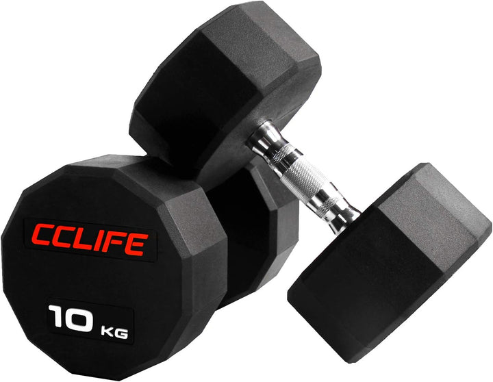 CCLIFE Hanteln Kurzhantel 1er 2er Set Dodekagon Zwölfeck Gummi Gusseisen verchromte Griffe 10-60 kg