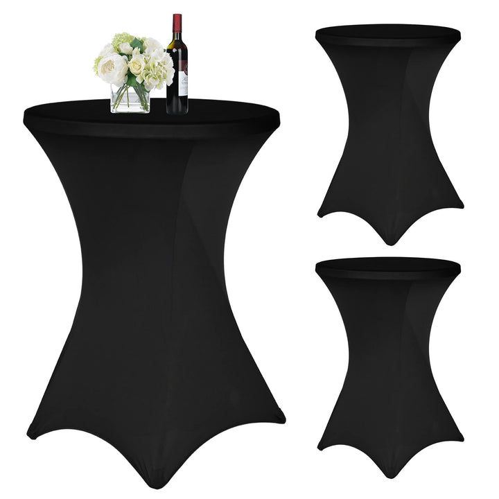 3er-Set Schwarz Stretch Stehtisch Husse Ø 70-75 cm Verstärkung im Fussbereich & 40°C Waschbar, rutsc