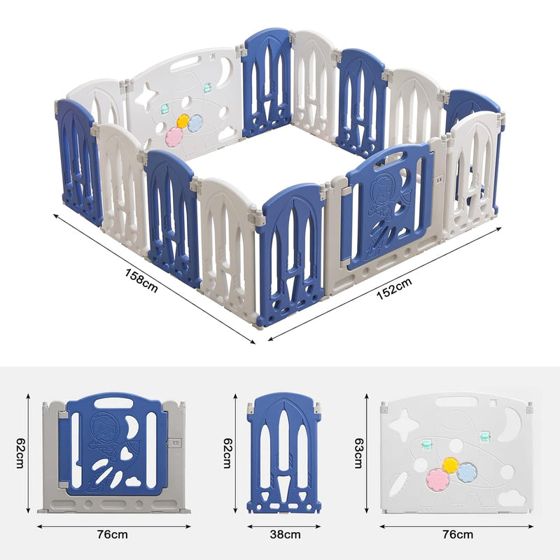 NAIZY Laufstall Baby 12+2 faltbar Laufgitter mit Spielzeugtafel & Türtafel Krabbelgitter Rutschfeste