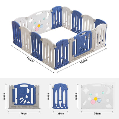 Aufun Laufstall Baby Faltbar, Laufgitter mit Tür und Spielzeugboard, 12 Panel Blu+Weiss Baby Absperr