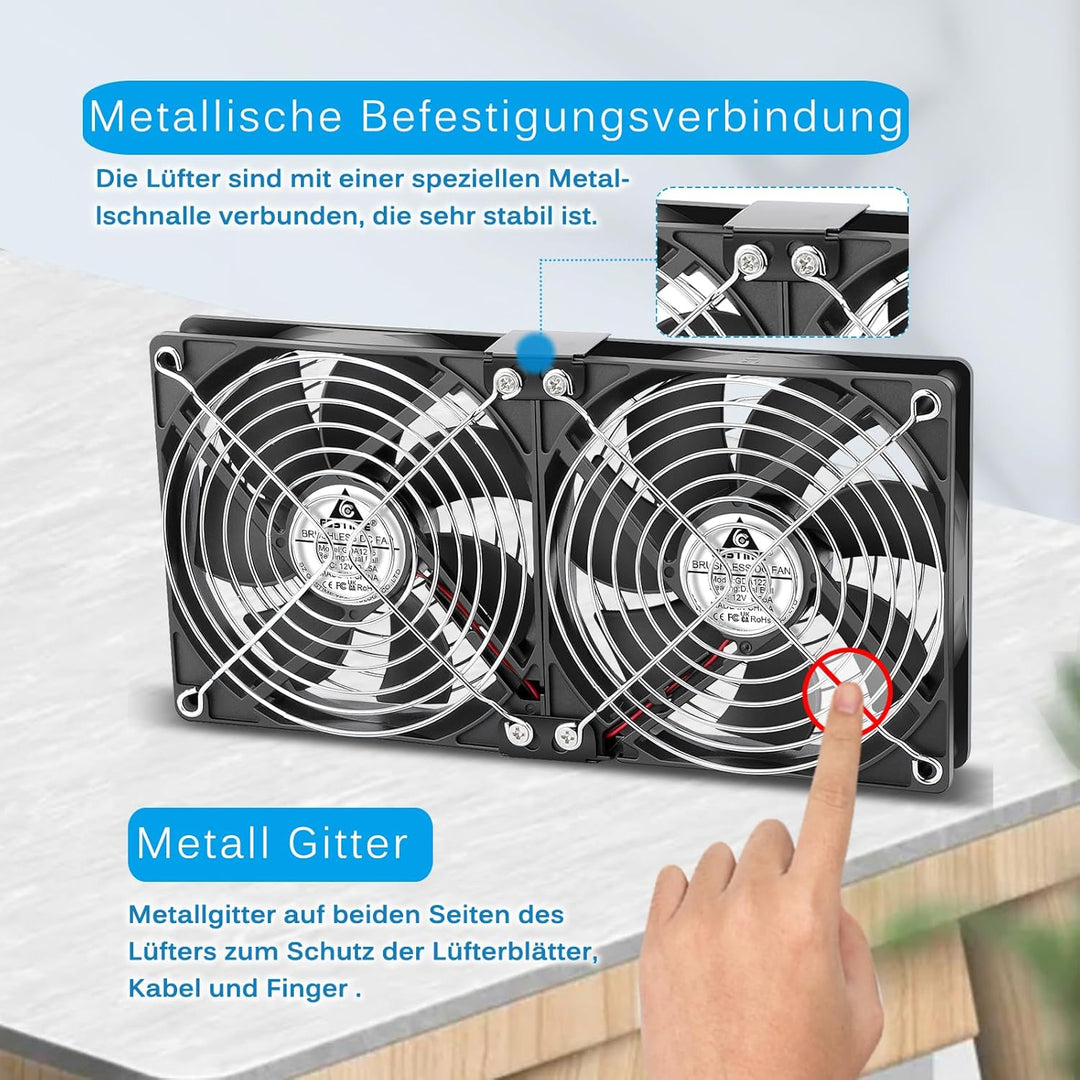GDSTIME Gehäuselüfter 240mm 230V Dual Lüfter 2 x 120mm PC Lüfter 230V PC Ventilator 240mm mit DC 4V