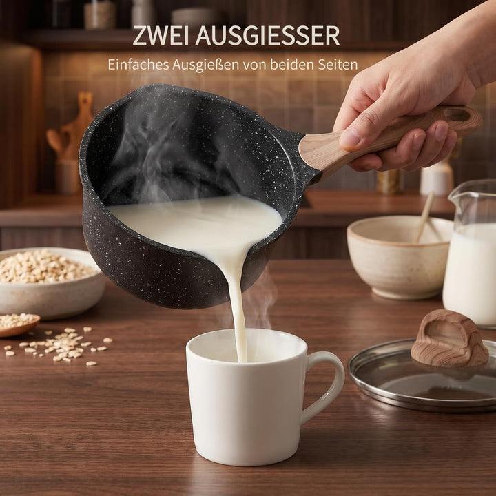 JEETEE Kochtopf 16 cm, 1.5L Kochtöpfe mit Deckel, Milchtopf Mit Hitzebeständigem Griff und Ausguss,