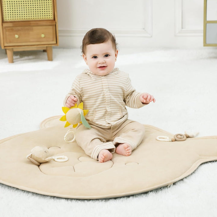 4 IN 1 Bär Spielbogen Baby, Spielmatte Babies mit Natur Holz Activity Spielbogen, 3 abnehmbaren Spie