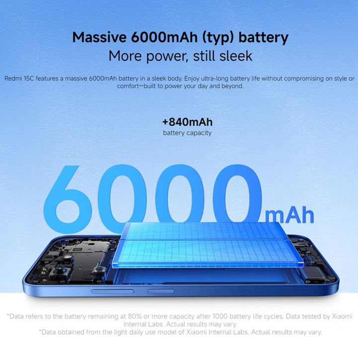XIAOMI Redmi 15C Smartphone, Blau, 8 + 256 GB, 4G, Display 6,9 Zoll, 6000 mAh, Schnellladegerät 33 W