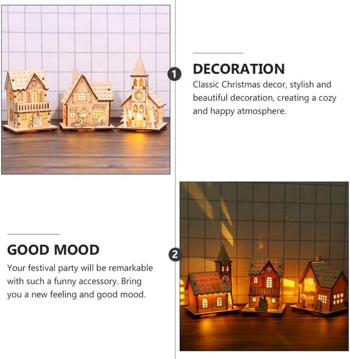 Toyvian LED Weihnachtshaus Beleuchtet Winterdorf Haus Holz Weihnachtsdorf Häuser Holzhaus Weihnachts