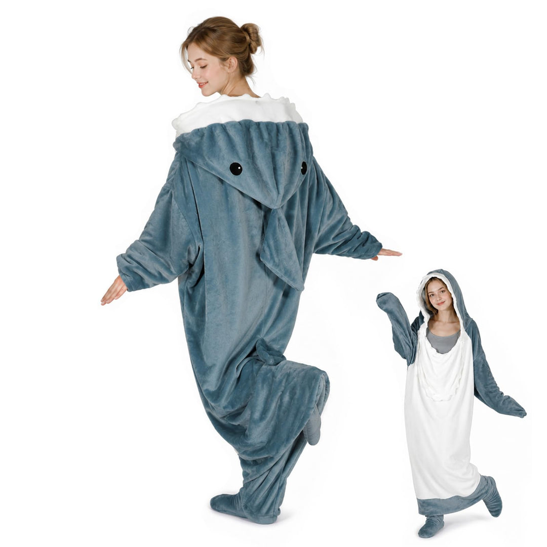 ZOSONET Shark Blanket - Hai Decke - aus Superweichem, Gemütlichem Flanell mit Kapuze, Hai Overall, H