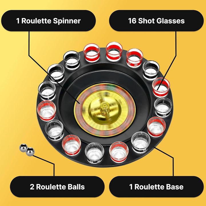 WANTED Schnapsglas Roulette Komplettset Trinkspiele, Kunststoff, rot/schwarz, 16PCS Set, 16PCS Set