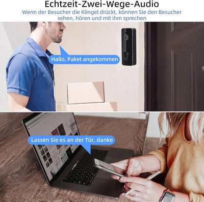 Tolesum WLAN Video Türklingel mit Kamera, Kabellose WiFi Türklingel mit Batterie, HD Video Doorbell