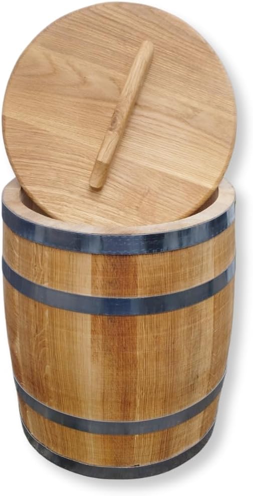 Sauerkrautfass 50L aus Eichenholz – Handgemachtes Gärfass mit Deckel & Gewicht – Holzfass zum Einleg