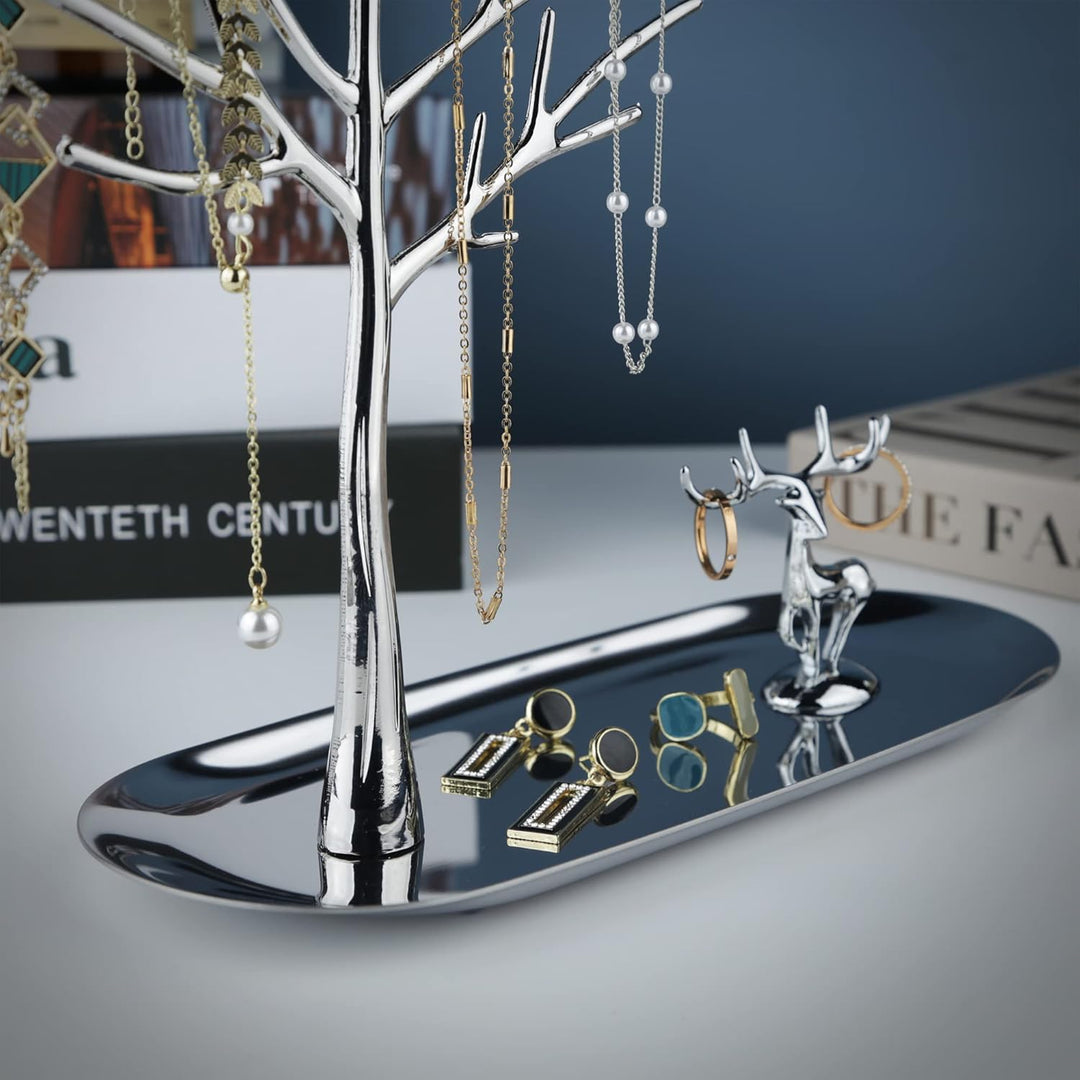 MORE&LESS Baum Hirsch Schmuckständer für Ringe Ohrringe Halsketten Armbänder geeignet für Wohnzimmer