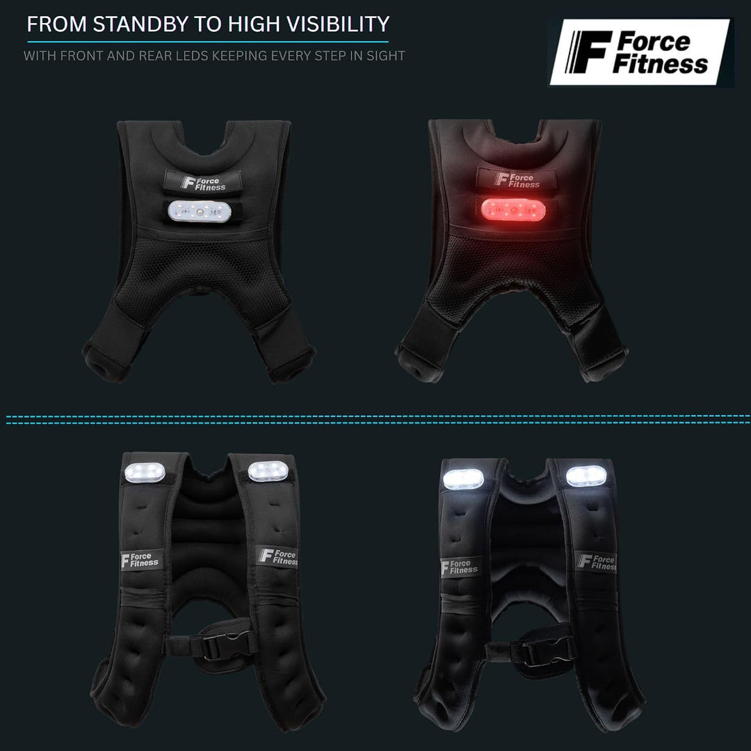Force Fitness Gewichtsweste zum Laufen mit LED-Sicherheitslichtern vorne und hinten, abnehmbarer Fla