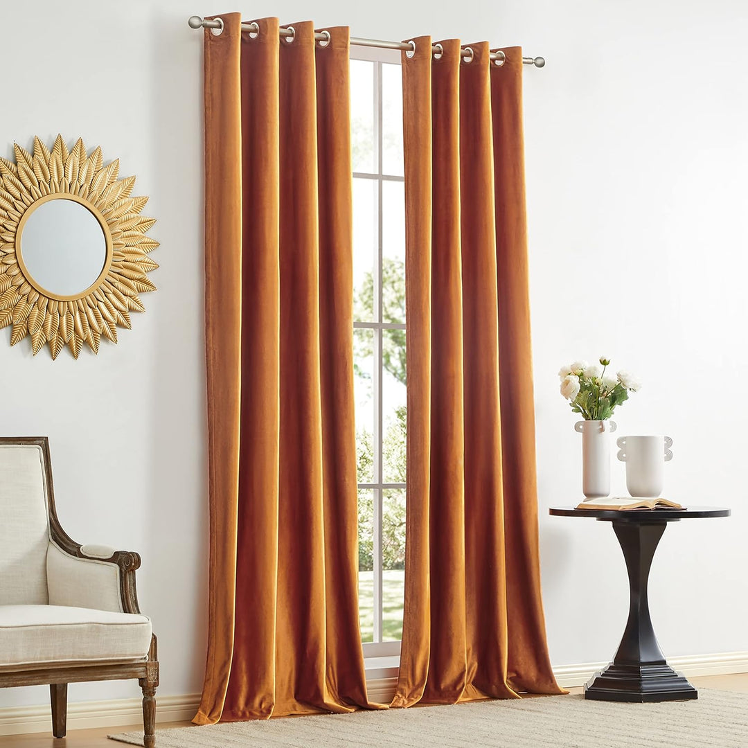 GIGIZAZA Dekorative Schwarze Vorhänge, 132 x 145 cm (Breite x Länge) Samt Orange Wohnzimmer Öse Tüll